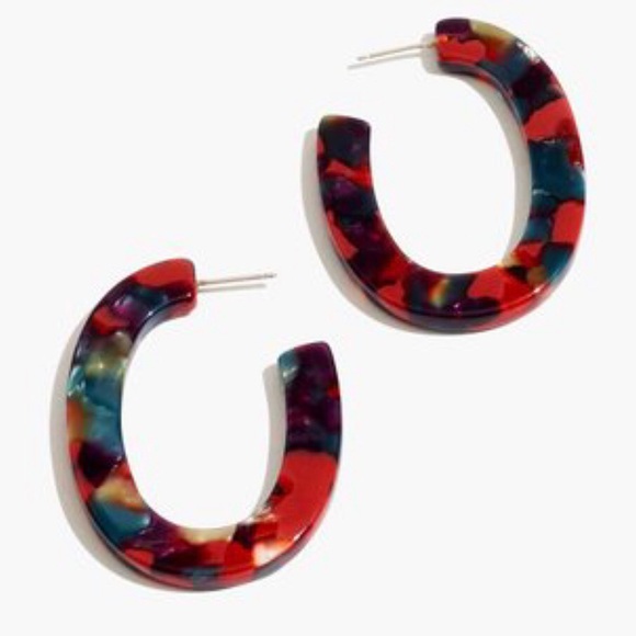 Madewell Oval Acetate Hoop Earrings red/navy multi NWT - Picture 2 of 5